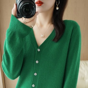 Cárdigan de Punto con Cuello en V para Mujer, Manga Larga, Color Sólido, Suéter para Primavera y Otoño, Tallas MLXLXXL, Corte Recto, Elegante, para el Día a Día - Product Image 4