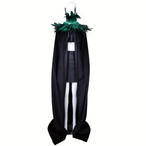Cape longue noire gothique avec plumes détachables, costume de sorcière ou de vampire, cape de cosplay pour carnaval ou séance photo - Product Image 5
