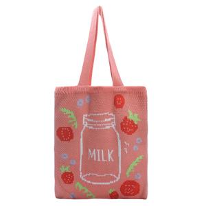 Bolso de compras de punto acrílico con diseño de fresa, ecológico y personalizado, para mujer, con asa tejida. - Product Image 1