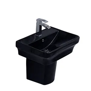 OK-4654 Black colour wall hung basin half pedestal basin Good quality supplier rectangular hotel bathroom ceramic wash basin