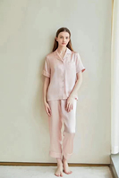 Ensemble de pyjama en soie 100% pour femmes, élégant, luxueux, décontracté, à manches courtes, en satin, taille élastique, pour l'été, l'automne et le printemps