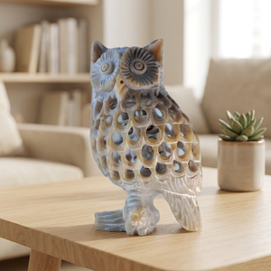 Escultura de Búho de Mármol Jhansi Tallada a Mano y Personalizada, Diseño Decorativo Hueco con Técnica de Sombra, Figura Artesanal para Hogar u Oficina - Product Image 2