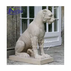 Современное украшение для сада, входная дверь, статуи сидящего тигра из белого камня на продажу