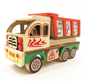 高品质教育木制玩具车组装工程建筑车辆木制卡车儿童模型汽车玩具