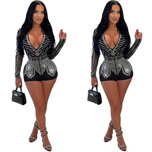 Combinaison sans manches en maille à col rond ornée de strass, motif floral, en Spandex/Coton, séchage rapide, pour femme, style streetwear - Product Image 4