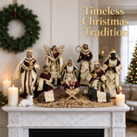 Crèche en résine artisanale, figurines de Noël décoratives et de collection, ensemble de la Sainte Famille 3 pièces beige et or
