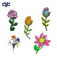 Parches de Bordado de Rosas Exquisitos Personalizados de Fábrica Directa, Parche de Rosa Brillante con Logotipo Personalizado, Tamaño y Color Múltiple