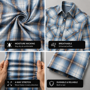 <b>Western</b> Plaid <b>Shirt</b> Men Cowboy Long Sleeve Button Down Casual Flannel Cotton Breathable Spring Outdoor Wear - Product Image 2