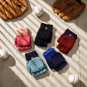 Gants d'hiver tricotés chauds pour enfants, mitaines sans doigts à rabat, doublure polaire thermique, pour le ski et l'écriture, en acrylique/coton jacquard, personnalisables - Product Image 6
