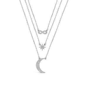 Gemnel New Arrival 925 Silver Jewelry Gold Plated <strong>Moon</strong> and Star Celestial Infinity Layered <strong>Necklace</strong> - Product Image 4