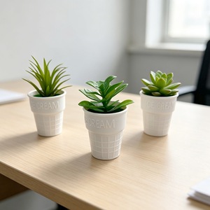 Plante succulente artificielle en pot dans un bol à glace, mini décoration de bureau, verdure pour la maison, décoration de table de bureau - Product Image 2