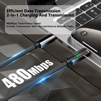 Câble USB tressé en nylon avec conducteur en cuivre pur, charge rapide PD 240W, affichage lumineux intelligent tricolore haute puissance pour ordinateur
