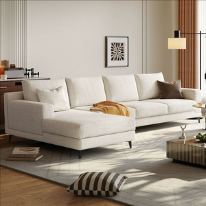 Sofá de ocio moderno de tela <span class=keywords><strong>en</strong></span> forma de <span class=keywords><strong>L</strong></span> y sofá cómodo de cuero negro puro de madera cómodo conjunto de muebles para sala de estar - Product Image 3