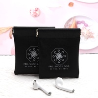 Sérigraphie Noir Pu Cuir Cosmétique Coin Sac Petit Cuir Imperméable Tissu Bijoux Cadeau Pochette Avec Aimant