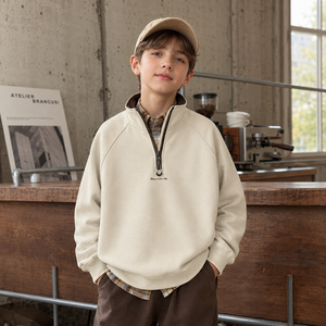 Felpa per Bambini con Mezza Zip <span class=keywords><strong>e</strong></span> Collo Alto, in Poliestere <span class=keywords><strong>e</strong></span> Cotone Spazzolato, Pullover Casual Comodo per Ragazzi <span class=keywords><strong>e</strong></span> Ragazze, Personalizzabile OEM con Etichetta Privata - Product Image 3