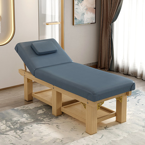 Table de massage en bois massif avec armoire de rangement, lit de salon rembourré, mobilier de studio de beauté pliable - Product Image 4