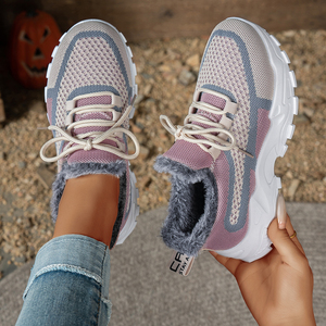 Chaussures pour femmes, baskets classiques thermiques, automne hiver, fourrure, talon plat, grande taille, doublure en coton, semelle épaisse, chaussures en coton robustes - Product Image 1