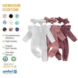 Combinaison bébé en bambou biologique à fermeture éclair, pyjama pour nourrisson, combinaison de sommeil à volants, vêtements de nuit pour nouveau-né en tricot personnalisé, vêtements pour bébé - Product Image 1