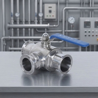 Vanne à boisseau sphérique sanitaire manuelle en acier inoxydable 3 voies, type Tri-Clamp, raccord à sertir, port T/L pour produits laitiers, brasserie, eau