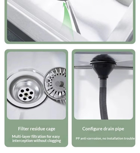 Évier de cuisine double en acier inoxydable, design industriel, surface polie, usage commercial, installation sur plan. - Product Image 5
