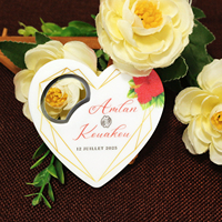 Ouvre-bouteille en acrylique personnalisé en forme de cœur, aimant de réfrigérateur, cadeau de mariage personnalisé avec impression de nom et de date