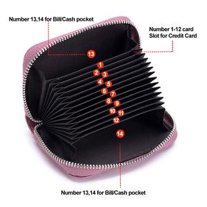 Portefeuille en cuir véritable anti-RFID avec 12 emplacements pour cartes, 2 compartiments pour billets, fermeture éclair lisse pour un rangement sécurisé des cartes de crédit et de l'argent liquide - Product Image 2