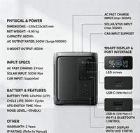Station d'alimentation portable DELTA 3 1000 Air (10 ms UPS) 500 W de sortie CA 800 W (surcharge 1000 W) avec X-Boost, capacité 960 Wh