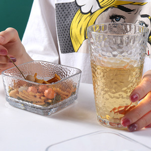 Ensemble de bols carrés en verre martelé avec bord doré pour dessert, salade de fruits, petit-déjeuner, usage domestique - Product Image 3