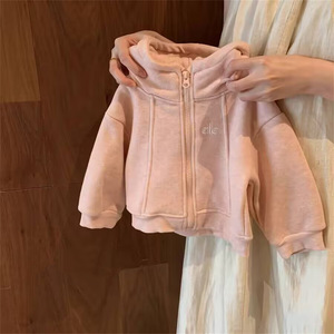 Girls Casual Set Pink Fleece <b>Lined</b> Two Piece With Wide Leg <b>Pants</b> Winter Clothing For Baby Girls - Product Image 2