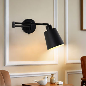 Wholesale Adjustable <b>Swing</b> <b>Arm</b> Iron Modern Black Shade LED <b>Wall</b> <b>Lamp</b> E27 Bulb Base for Bedroom Living Room Home Decor - Product Image 1