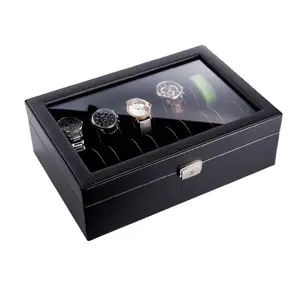 10 slots Carbon Fiber Watch Box for 10 watches Unique Storage Box for Watches Holder Jewelry Display With Lock