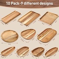 10 Assiettes en Bois d'Acacia de Formes Variées, Style Américain, Plats de Service pour le Camping, Snacks, Desserts, Fruits