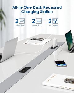 Multiprise de bureau encastrable noire avec ports USB-C et USB de 30 W, double prises CA, <span class=keywords><strong>prise</strong></span> plate encastrée pour bureau à domicile - Product Image 4