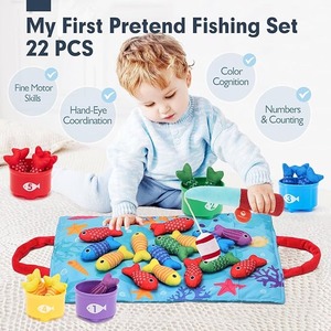 Giocattoli Montessori 10 in 1 gioco di pesca in tessuto di natale per bambini regali 1-3 con impilamento tazze numero conteggio madre bambini giocattolo - Product Image 2
