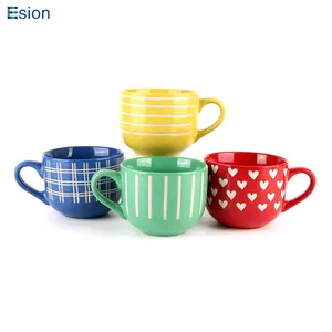 Üst satıcı büyük kapasiteli 18oz renkli seramik çorba bardağı kahve kupa baskılı logo ile benekli seramik kupalar
