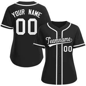 Op maat gemaakt zwart-wit-zwart klassiek baseballshirt voor dames - Product Image 1