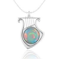925 Sterling Silver King David's Harp Natural White Opal Pendentif Collier Israel Jewish Jewelry Judaica Charm