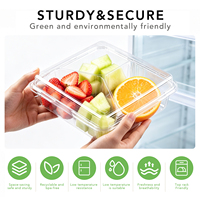 Boîte à fruits carrée en PET transparent à 3 compartiments avec couvercle séparé, jetable, pour salade de fruits frais coupés, qualité alimentaire, vente en gros, OEM