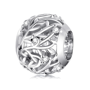 Breloque plaquée argent avec pierres de zircon rondes, motif végétal, style classique, bijoux unisexes, cadeau - Product Image 1