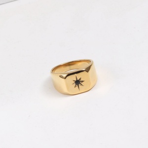 No Fade Jewelry Stainless Steel PVD Plated North Star Black Cz Signet <b>Ring</b> - Product Image 5
