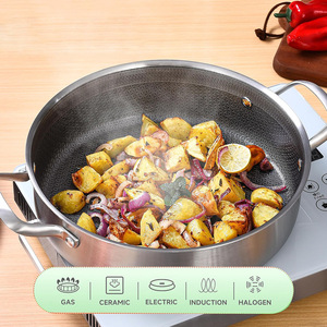 Sartén de acero inoxidable de tres capas con tapa de 30 cm, antiadherente, para uso en estufa. - Product Image 3
