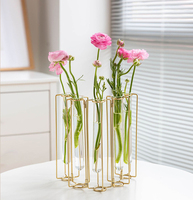 Vente flash - Vase de table en verre transparent de style nordique hydroponique avec cadre en métal plaqué or, design Art Déco, décoration intérieure moderne