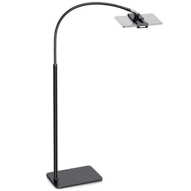 iPad Compatible Metal Tablet Floor Stand Gooseneck Height Adjustable Pad Holder 360 Degree Rotating Stable Base 3.5-13 Inches