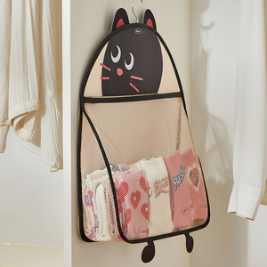 <b>Hanging</b> Mesh Storage Bag For Bra Underwear <b>Wardrobe</b> Door Organizer With Cat Dog Design Beige Triple Layer Hook Type - Product Image 2