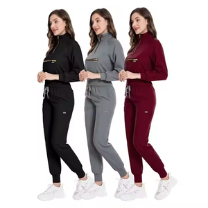 OEM Fermeture Éclair Style Unisexe Infirmière Ensemble Solide Couleurs Gommage Veste Court Jogger Pantalon <span class=keywords><strong>Nouveau</strong></span> Travail-Porter Manteau Scrubs Robe Médecins Patients - Product Image 2
