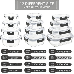 Juego de 12 Recipientes de Vidrio Borosilicato para Almacenamiento de Alimentos <span class=keywords><strong>con</strong></span> Tapas Herméticas Libres de BPA y Cierre a Presión para Almacenar Comida y Almuerzos - Product Image 6