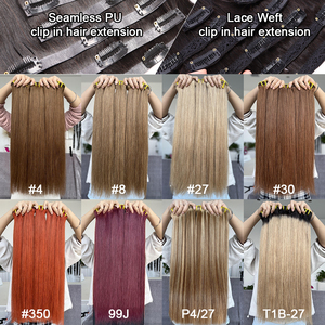 Clip trong phần mở rộng tóc #4 Nâu 100% thực sự củ<span class=keywords><strong>a</strong></span> con người tóc PU sợi ngang 7pcs Clip Ins thẳng tóc con người extentions - Product Image 6