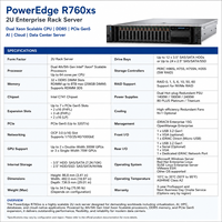 Serveur Rack d'Entreprise DELL PowerEdge R760xs 2U, Double Processeur Xeon Scalable, DDR5, PCIe Gen5, Serveur de Centre de Données Cloud IA