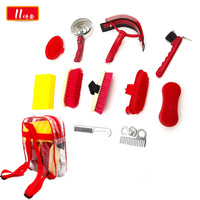 Kit de toilettage équestre 8 pièces : brosses, grattoir à sabots, raclette, peigne Curry et outils de nettoyage pour chevaux
