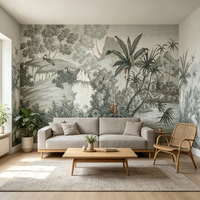 Papier peint mural personnalisé, gris vintage, jungle, imprimé numérique amovible, pour la décoration intérieure de spa tropical, maison d'hôtes